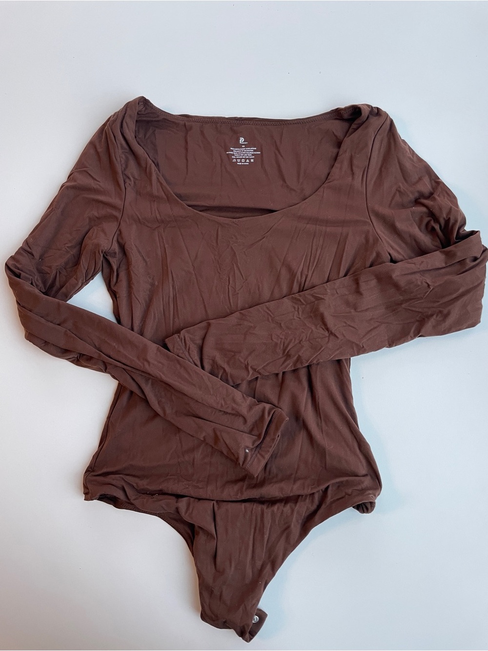 Long Sleeve Scoop Neck Bodysuit in Brown